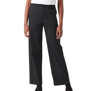 Dickies Womens Relaxed Fit Wide Leg Pants Black Cotton Poly Stretch Size 32